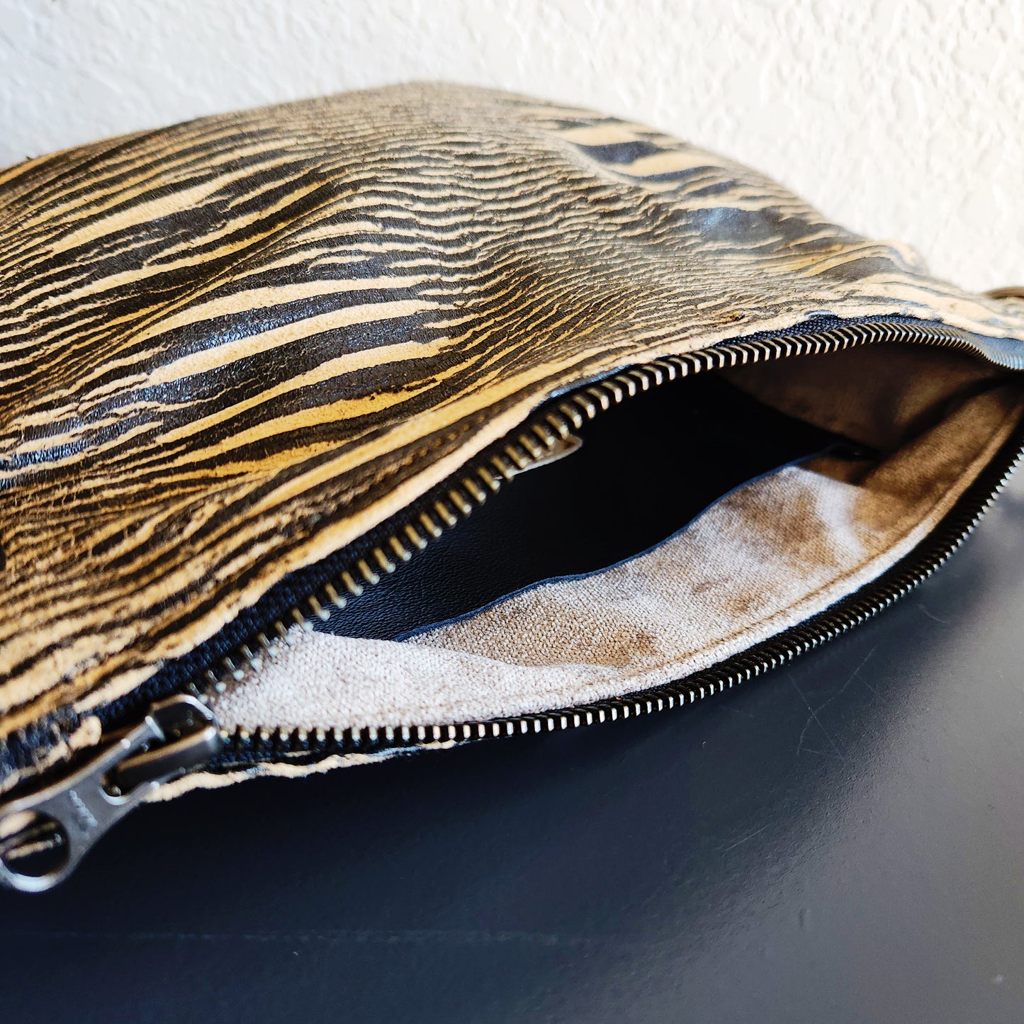 Distressed Black Bengal Stripe Crossbody Bag