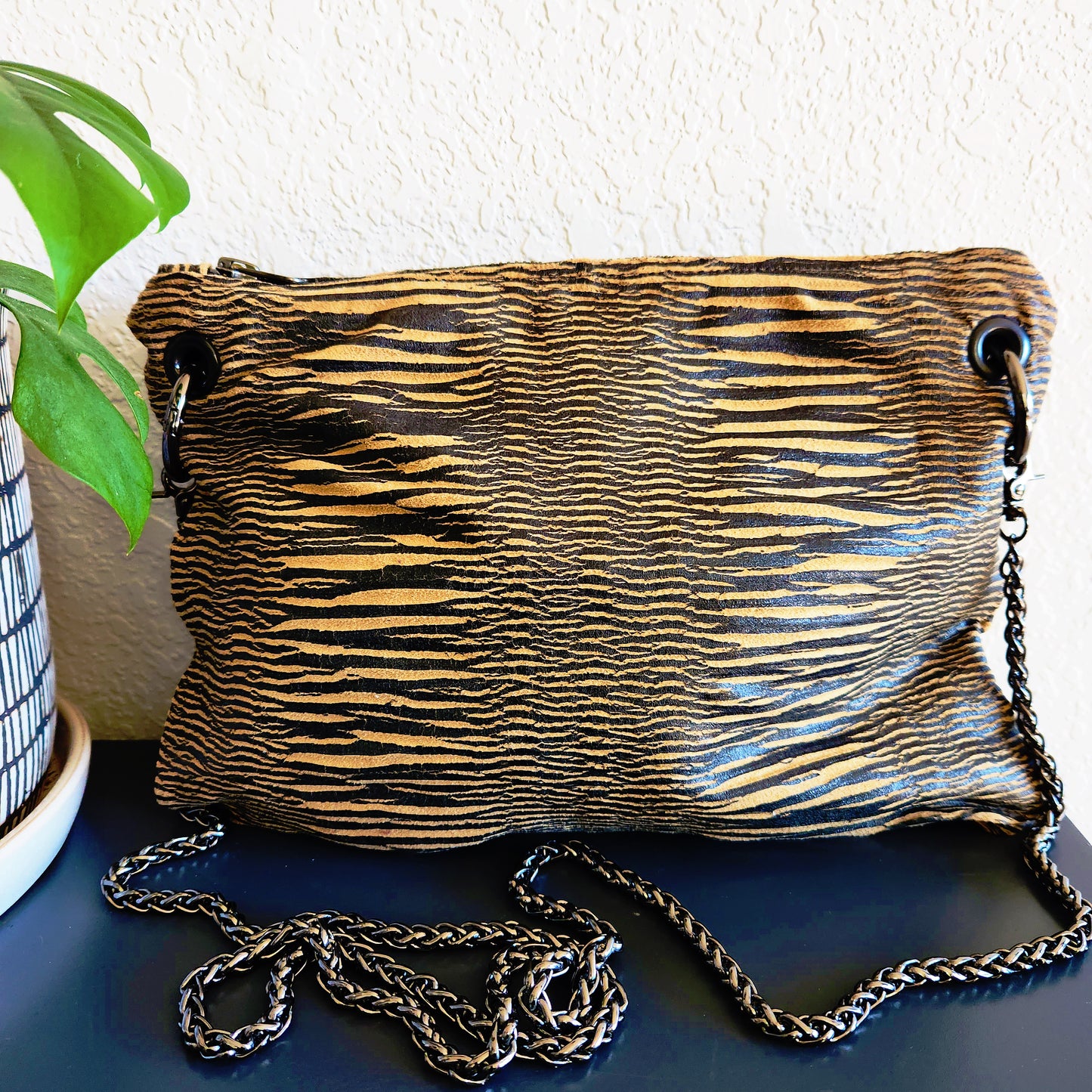 Distressed Black Bengal Stripe Crossbody Bag