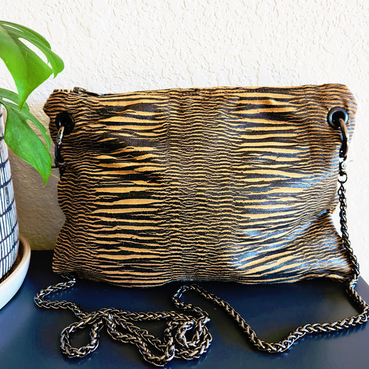Distressed Black Bengal Stripe Crossbody Bag