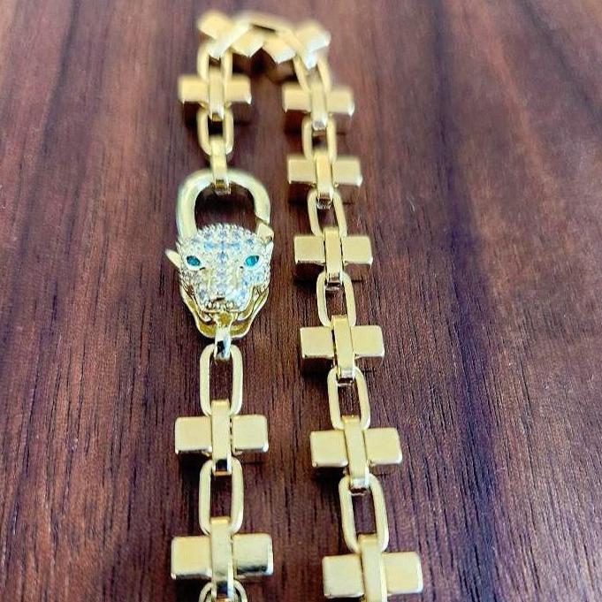 Cubed Gold Overlay Sterling Pave Bracelet