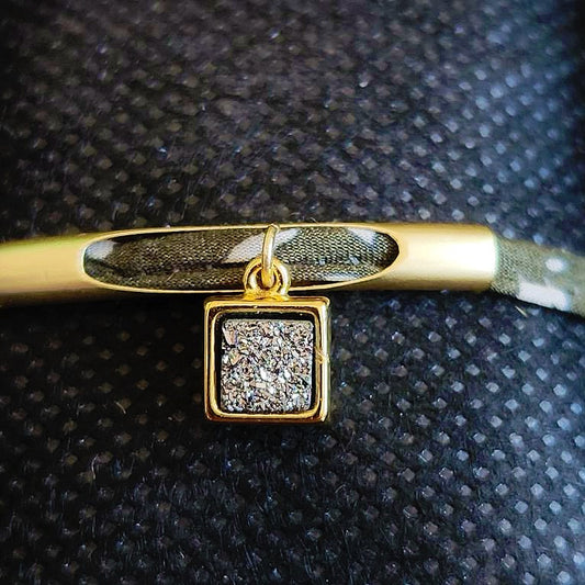 Pewter Druzy and Olive Adjustable Bracelet