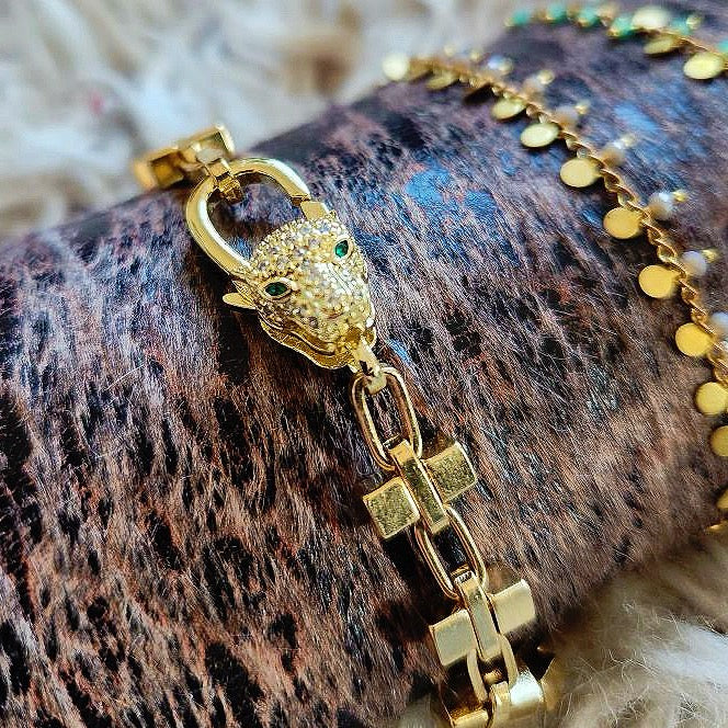 Cubed Gold Overlay Sterling Pave Bracelet