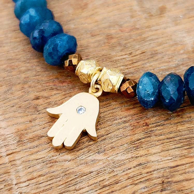 Apatite 22kt Hamsa Stackable Bracelet