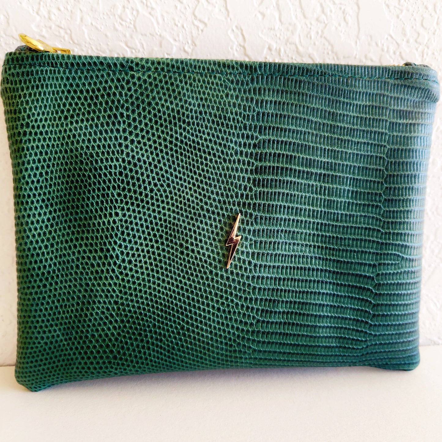 Emerald Kashimir Lizard Print Pouch