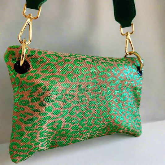 Metalic Emerald Leopard Crossbody Bag