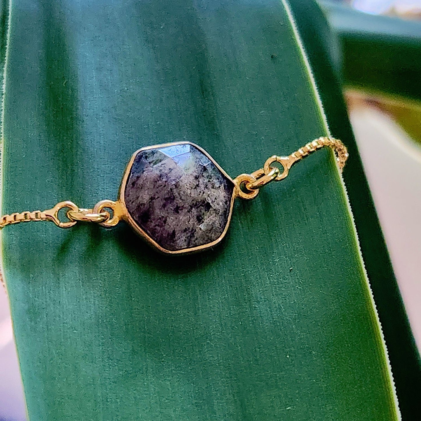 Octagon Onyx Gold Filled Adjustable Bracelet