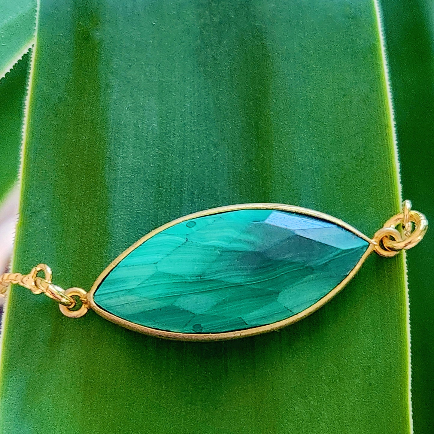 Faceted Gold Filled Malachite Adjustable Bracelet