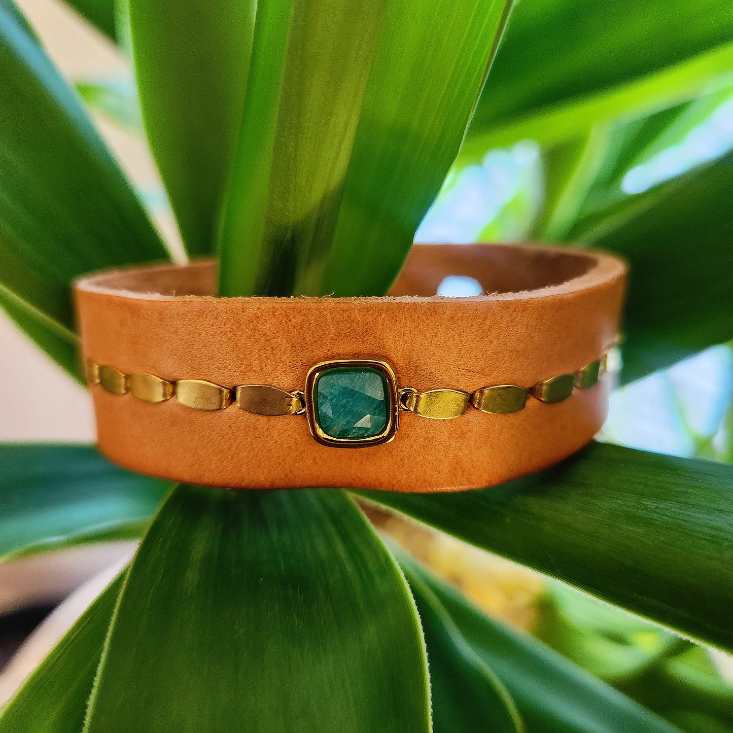 Natural Apatite Leather Cuff