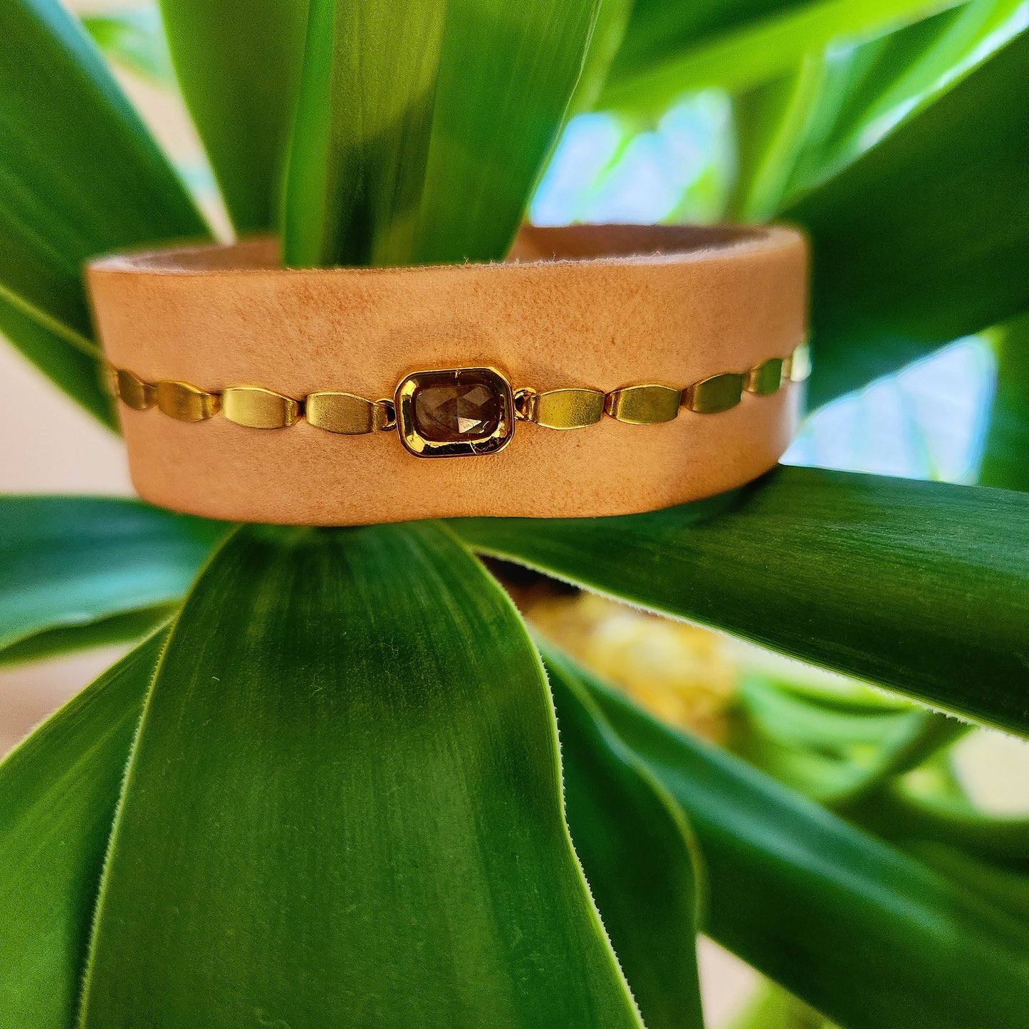 Natural Labradorite Leather Cuff