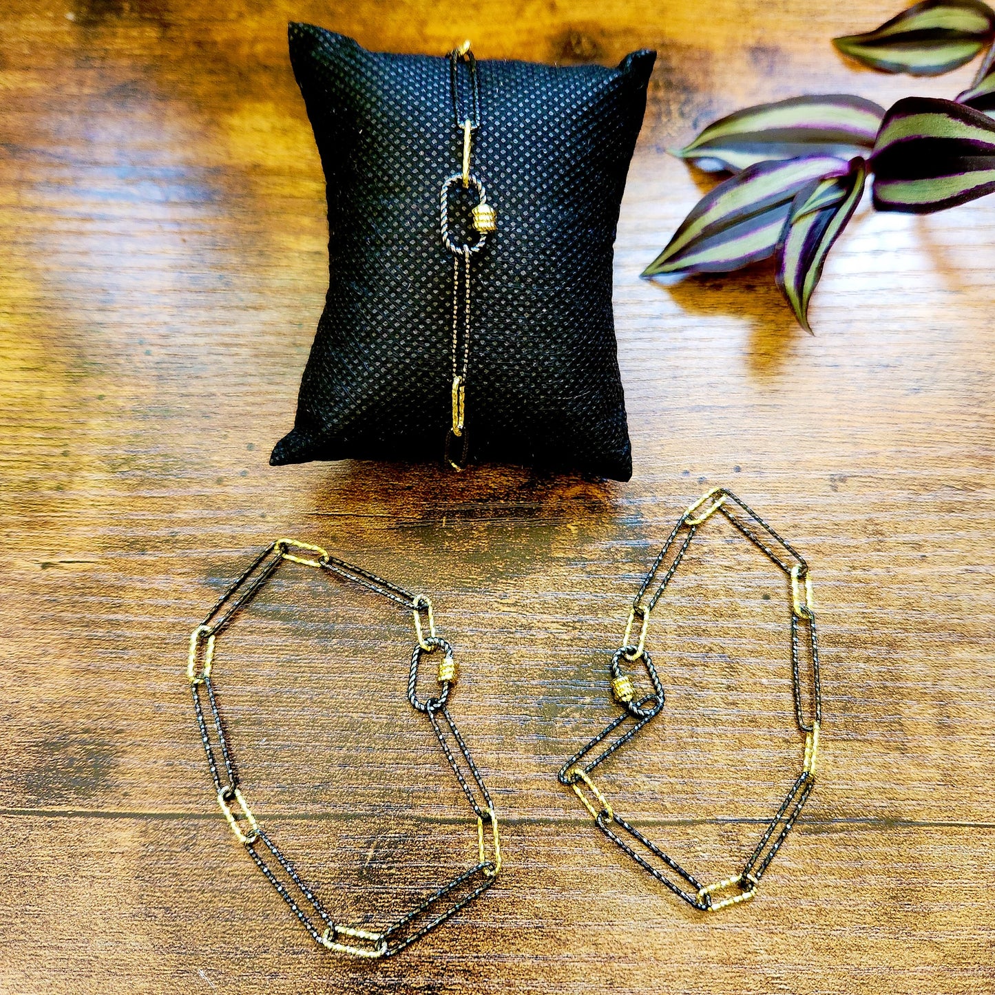 Oxidized Sterling Silver and Gold Overlay Bracelet