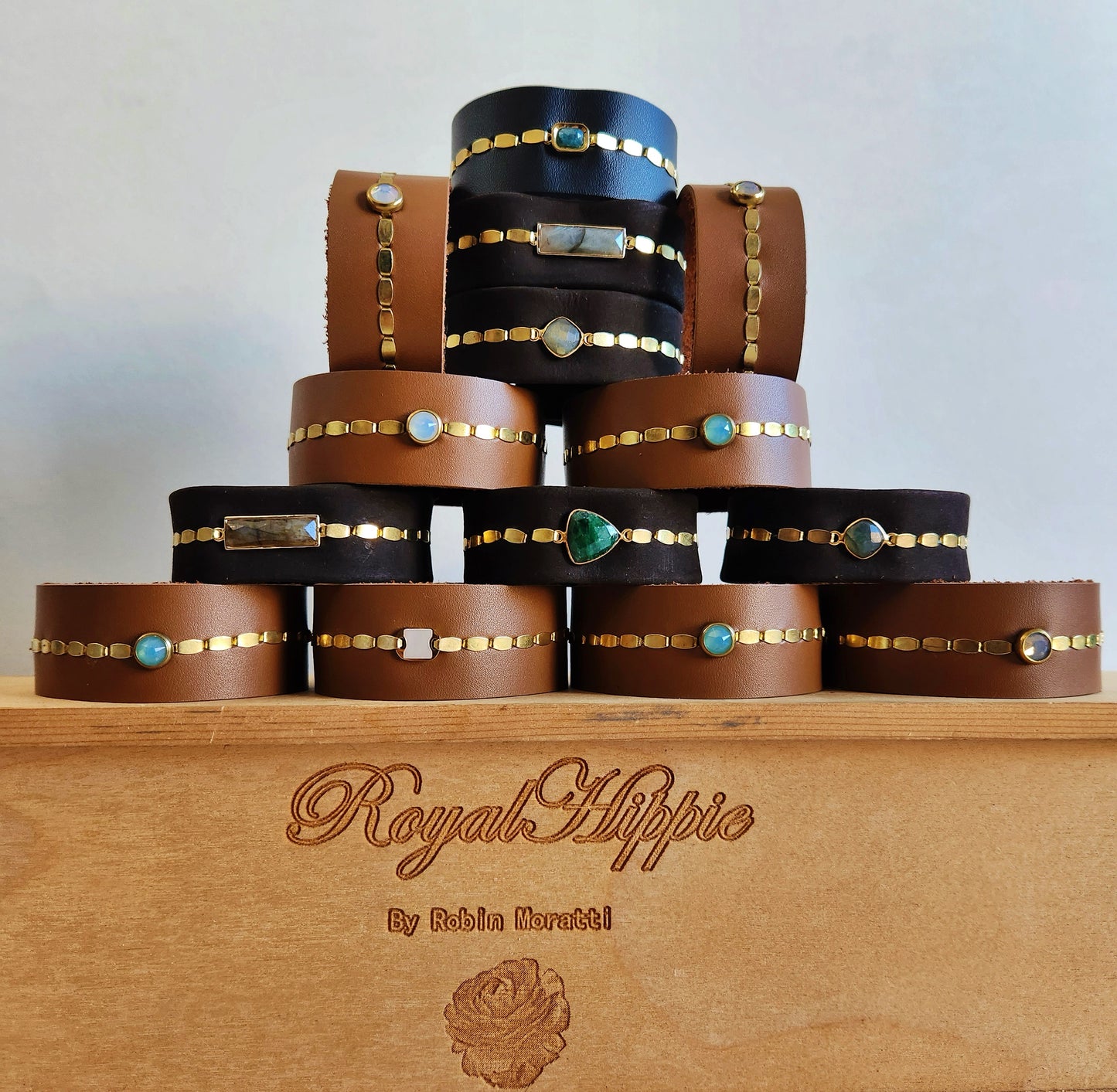 Black Jasper Leather Cuff Bracelet