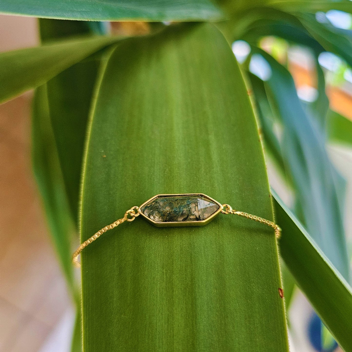Moss Agate Gold Filled Adjustable Bracelet