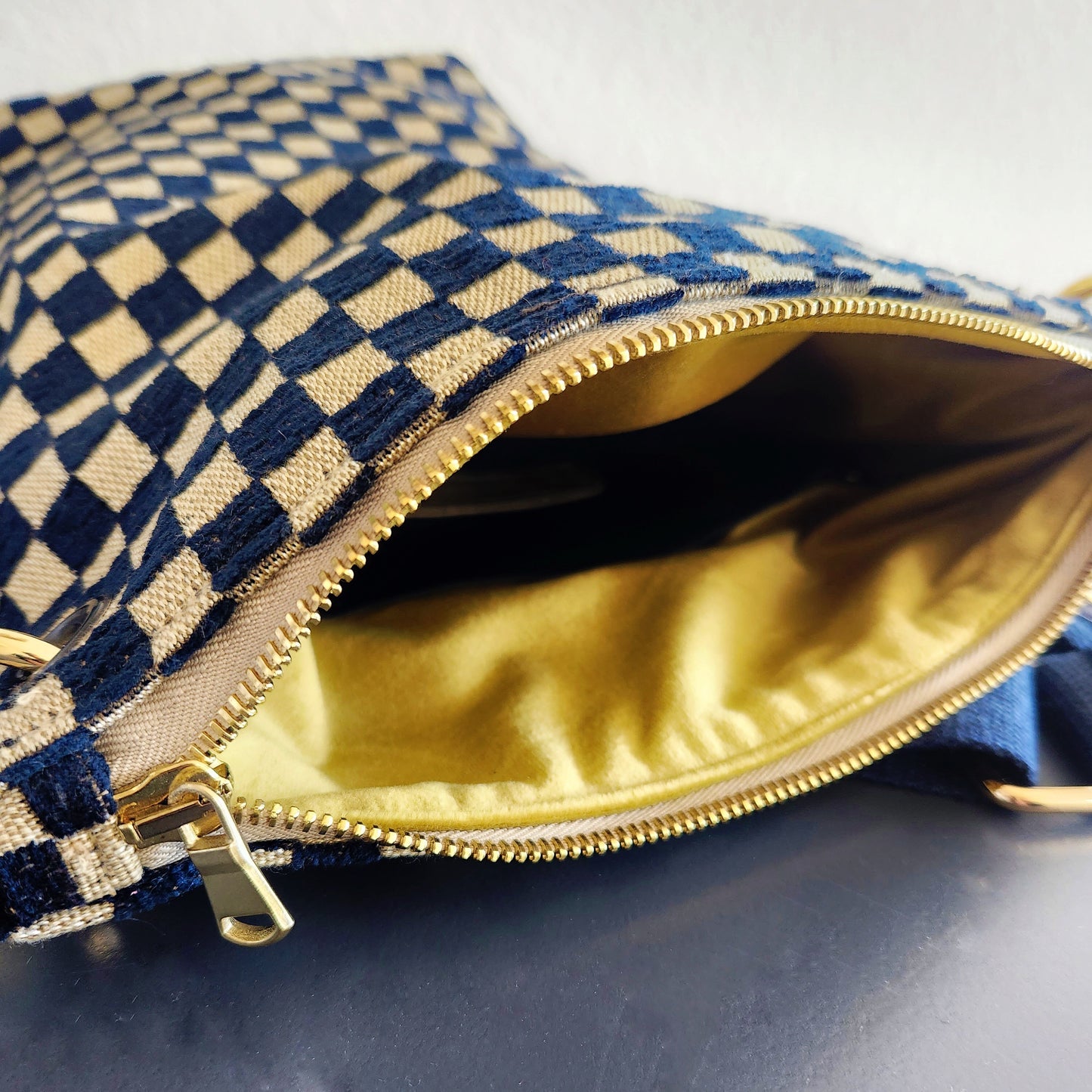 Checkered Mini Bucket Crossbody