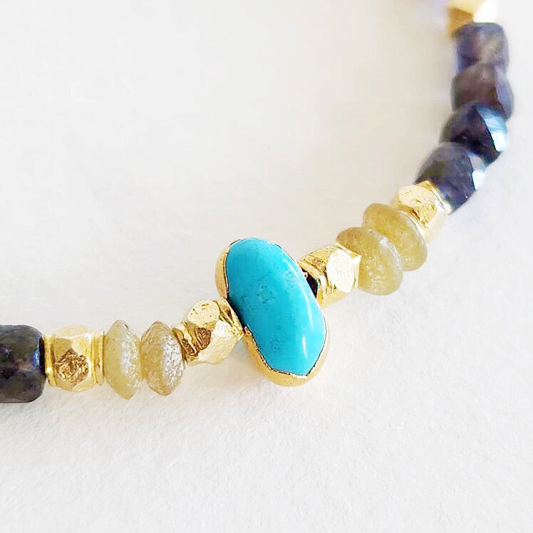 Natural Black Tourmaline with Turquoise