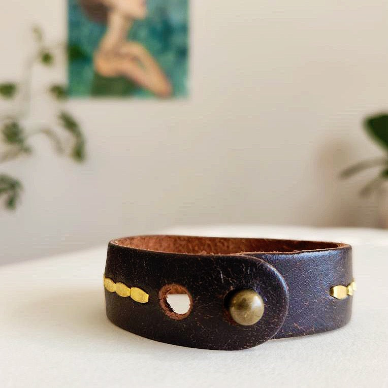 Vintage Brown Labradorite Leather Cuff Bracelet