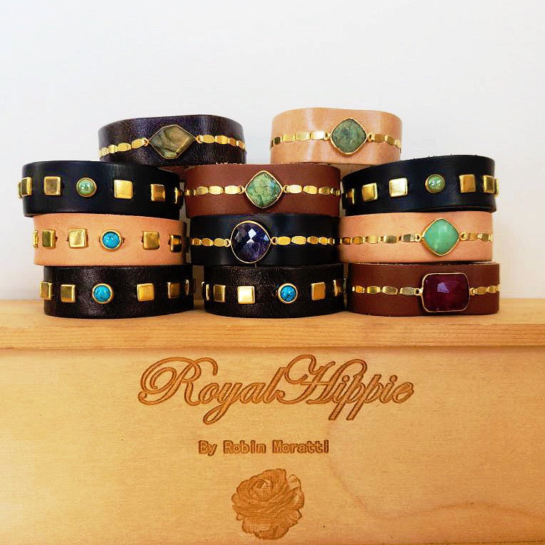 Natural Tan Chrysoprase Diamond Leather Cuff Bracelet