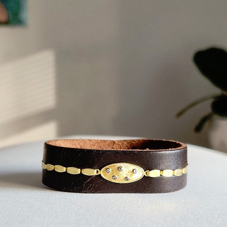 Distressed Brown Leather Cuff Bracelet