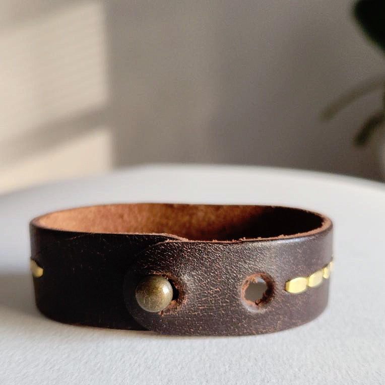 Distressed Brown Leather Cuff Bracelet