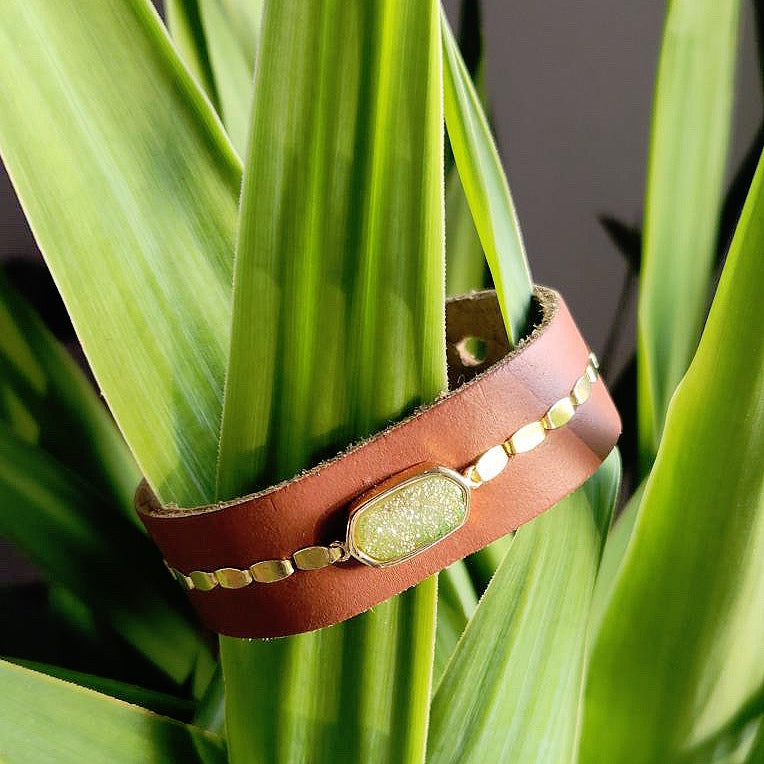 Druzy Agate Leather Cuff Bracelet