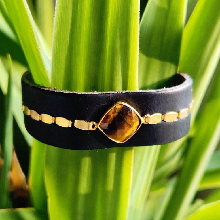 Tiger Eye Leather Cuff Bracelet