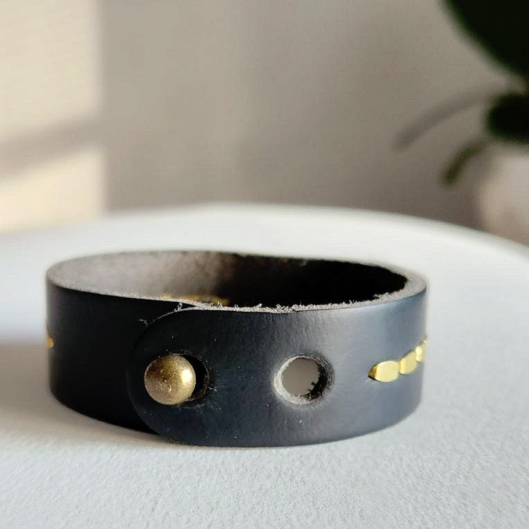Black Ruby Leather Cuff Bracelet
