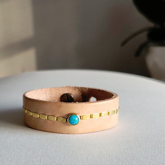 Tan Turquoise Leather Cuff Bracelet