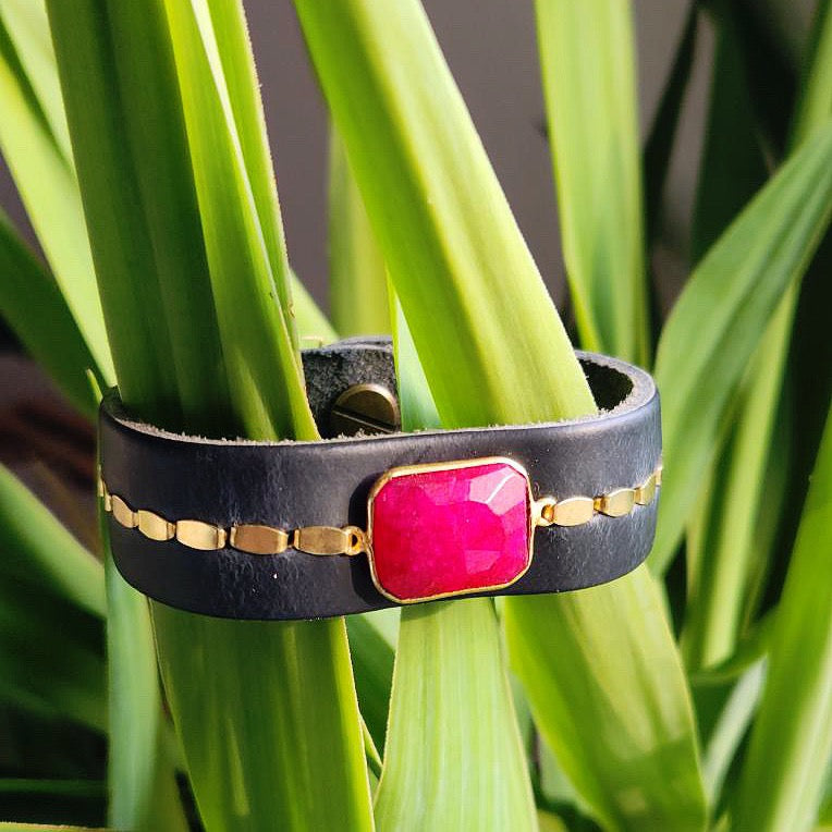 Ruby Leather Cuff Bracelet