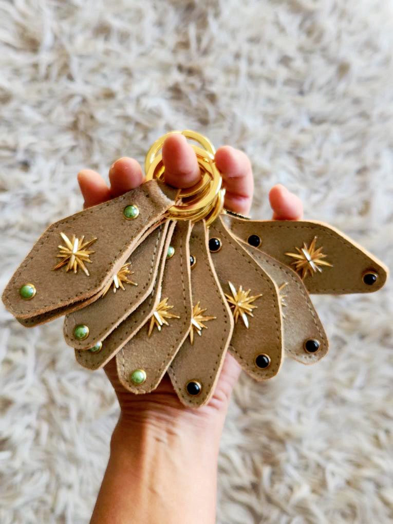 Celestial Leather Key Ring in Black