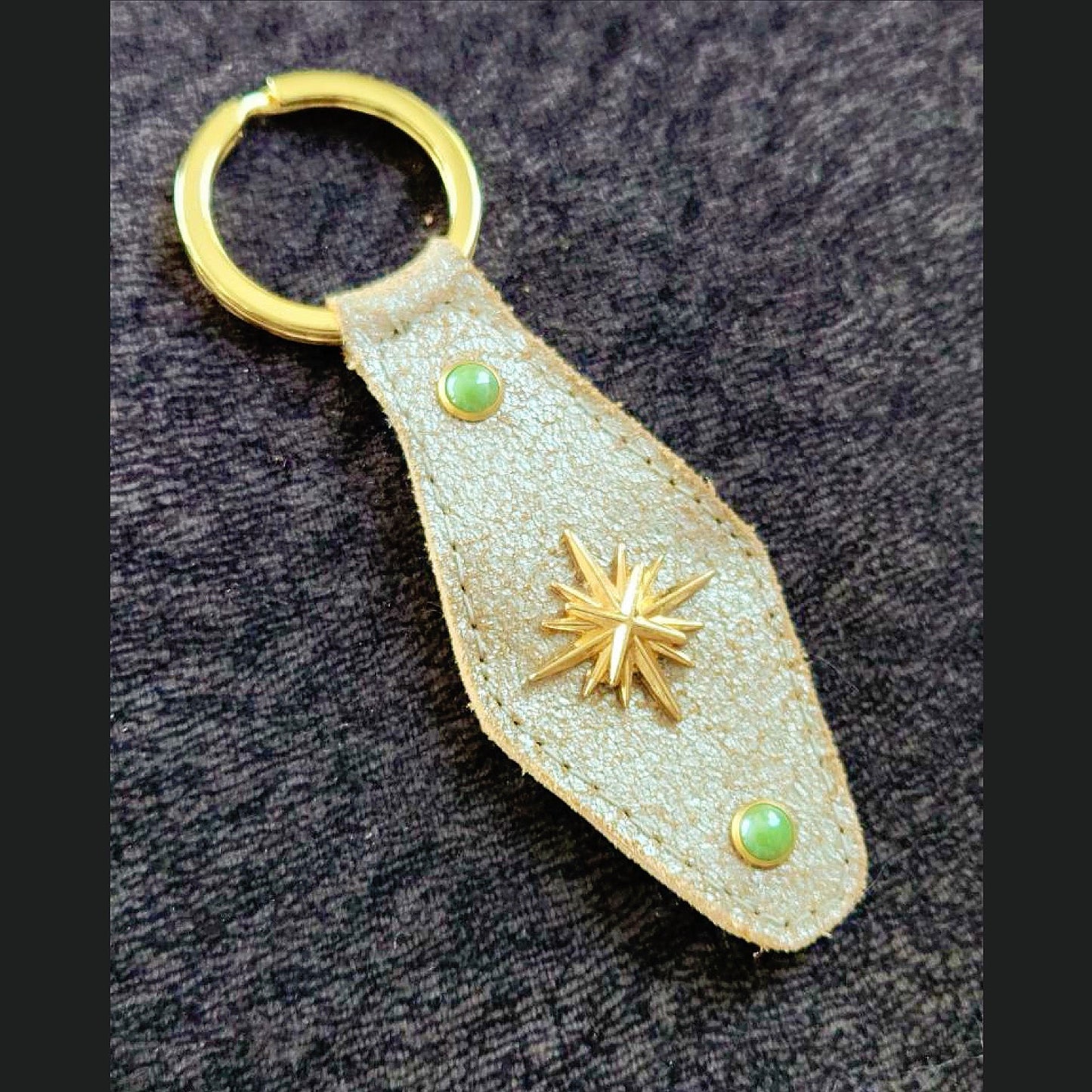 Celestial Leather Key Ring in Vintage Green