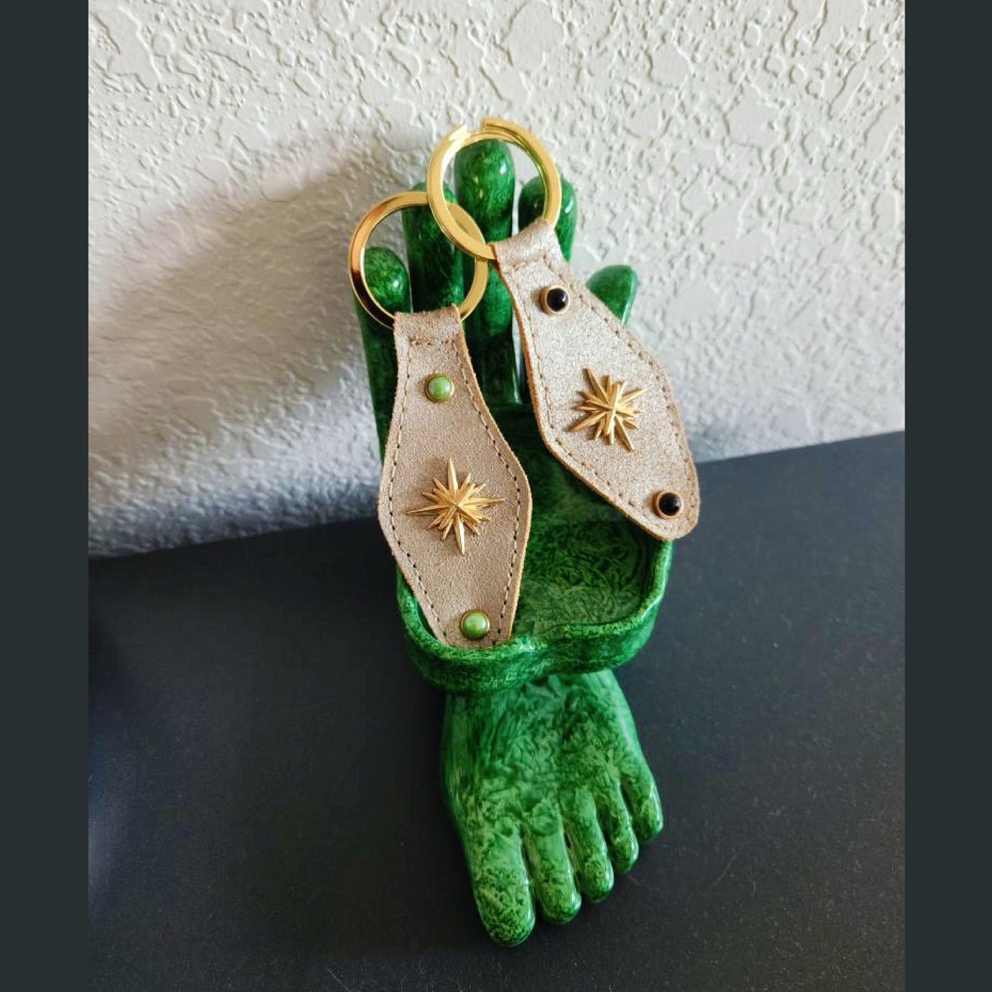 Celestial Leather Key Ring in Black