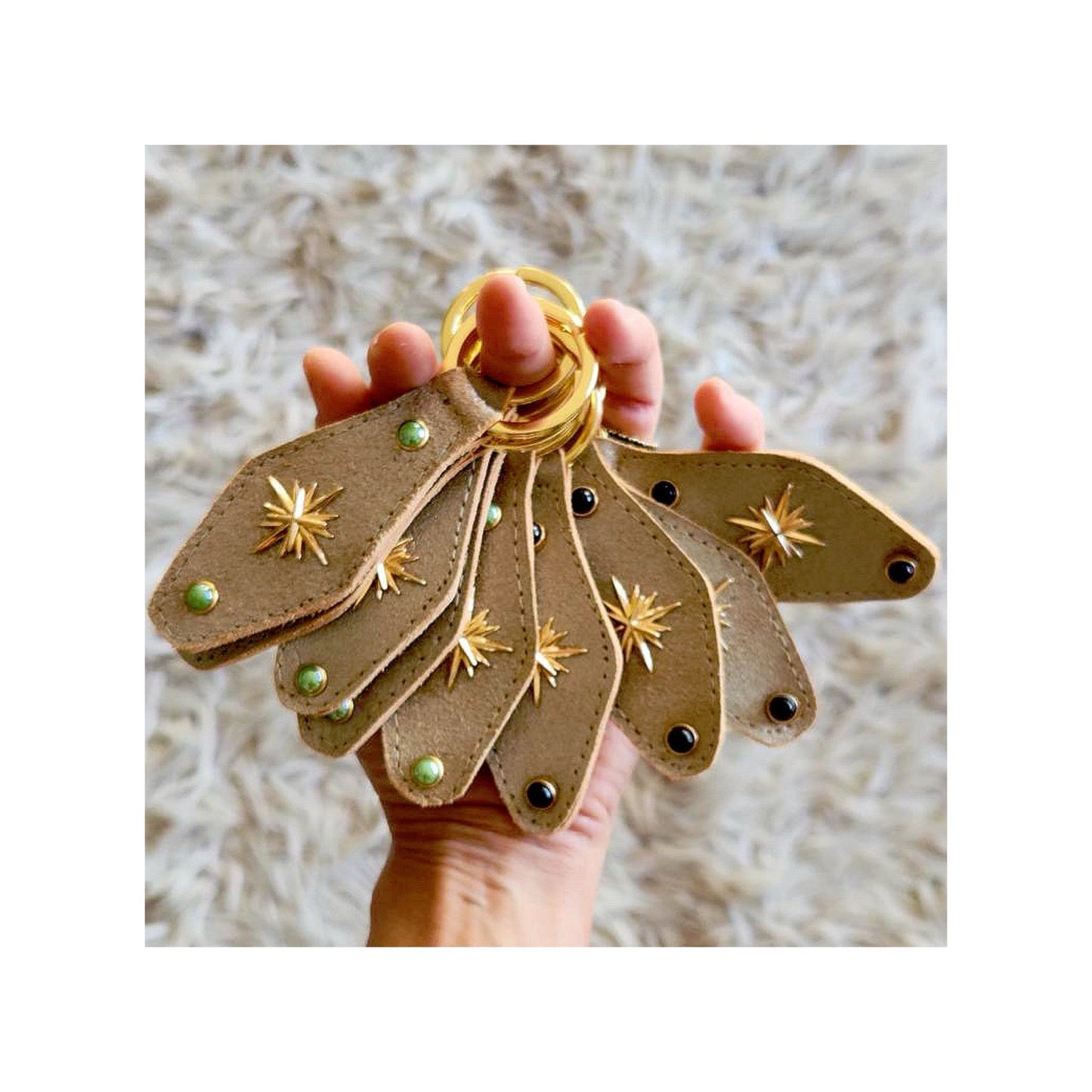 Celestial Leather Key Ring in Vintage Green