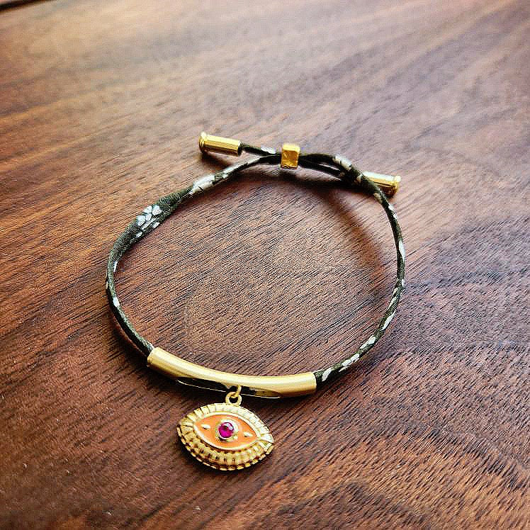 Olive and Melon Rhinestone Good Eye Bracelet