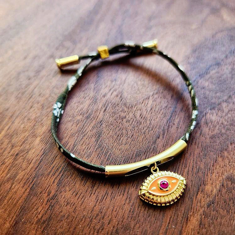 Olive and Melon Rhinestone Good Eye Bracelet