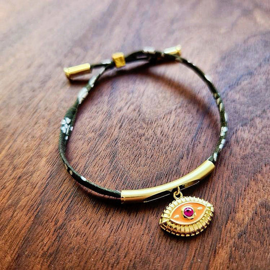 Olive and Melon Rhinestone Good Eye Bracelet