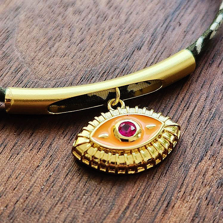 Olive and Melon Rhinestone Good Eye Bracelet