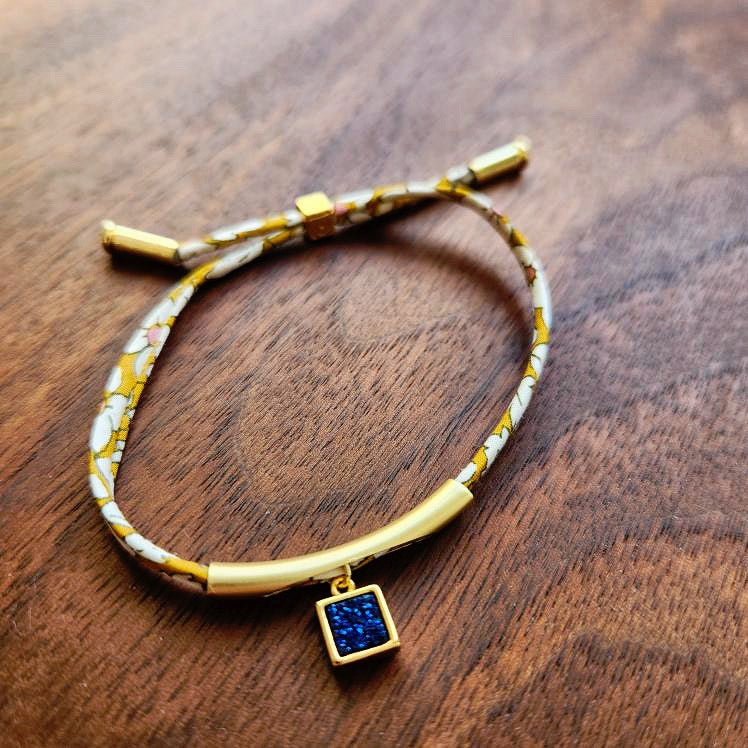 Mustard and Sapphire Druzy Adjustable Bracelet
