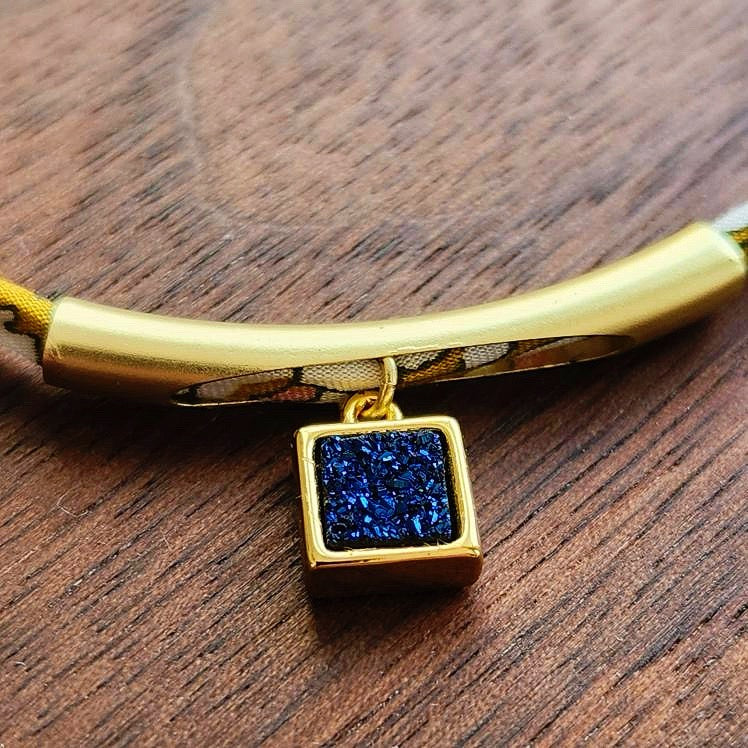 Mustard and Sapphire Druzy Adjustable Bracelet