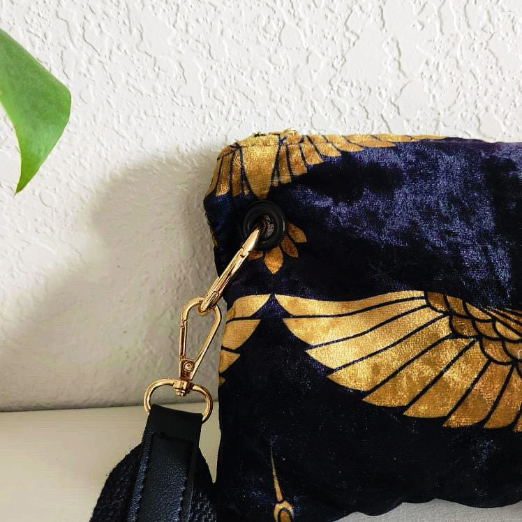 Small Black and Gold Heron Crossbody Bag