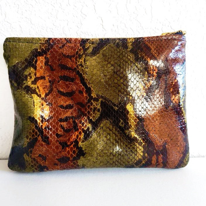Bronze and Olive Snake Print Pouch