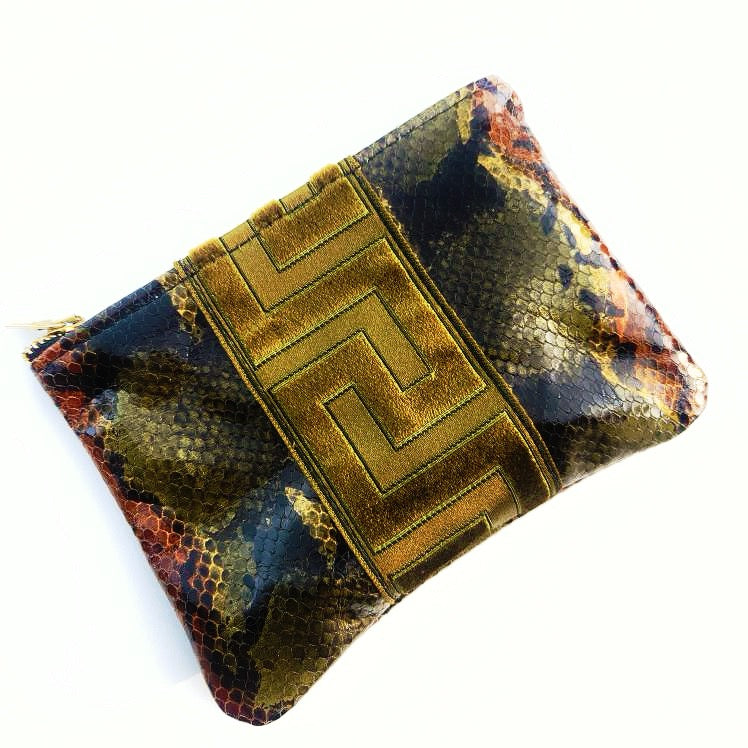 Bronze and Olive Snake Print Pouch