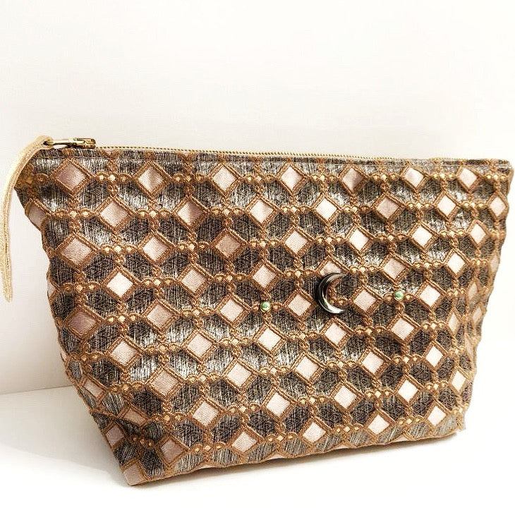 Cream And Pewter Moon Traveller Bag Medium