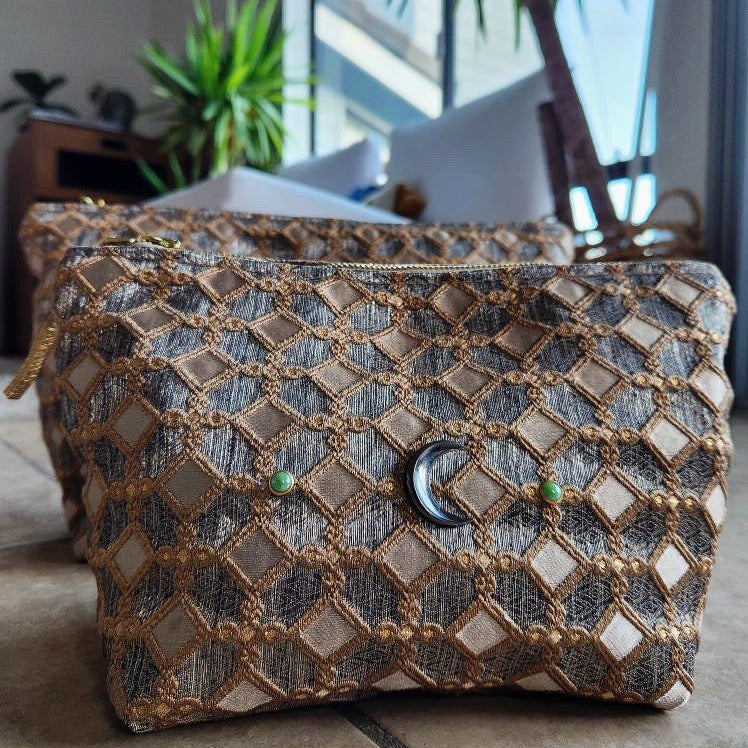 Cream And Pewter Moon Traveller Bag Medium