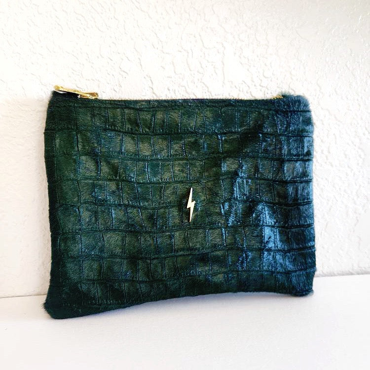 Emerald Hair-On Bolt Pouch