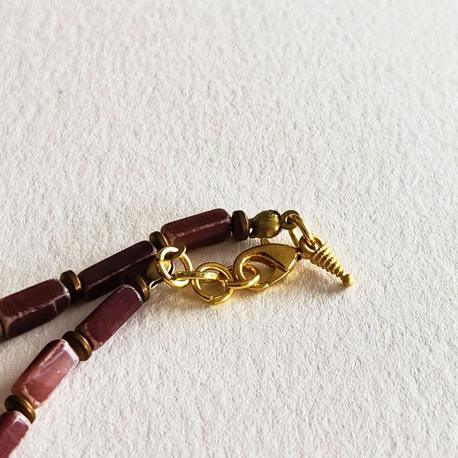 Mauve Jasper with 22 kt gold Overlay Swirl Necklace