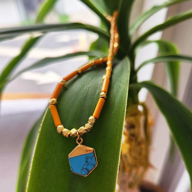 Jasper with 22kt gold Turquoise Pendant Necklace