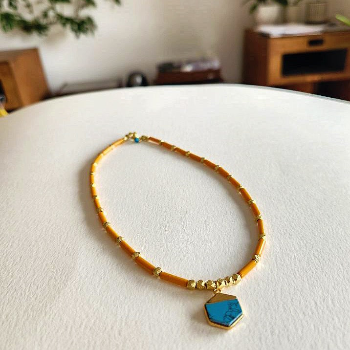 Jasper with 22kt gold Turquoise Pendant Necklace