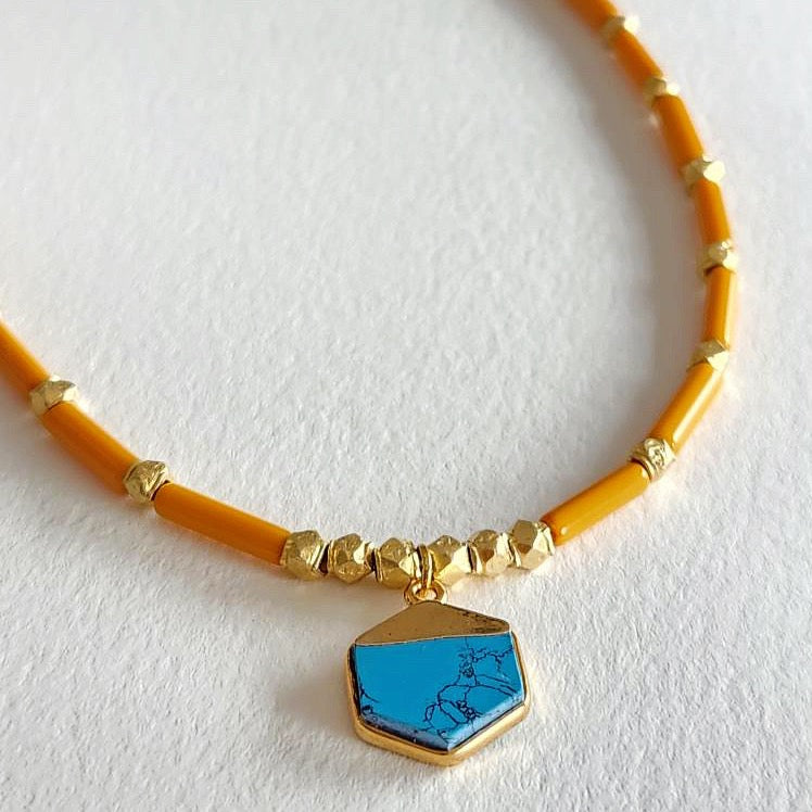 Jasper with 22kt gold Turquoise Pendant Necklace