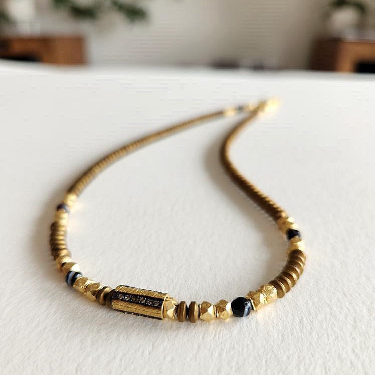 Hematite and Onyx 22kt Gold Overlay Necklace