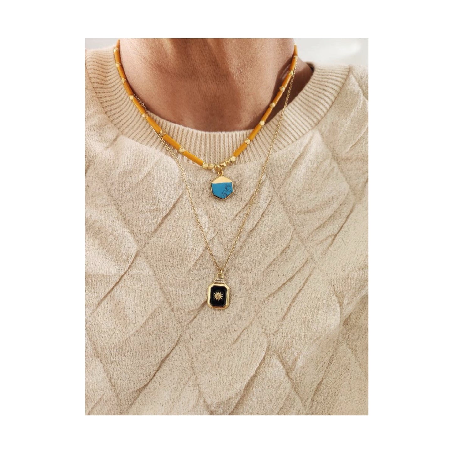 Jasper with 22kt gold Turquoise Pendant Necklace