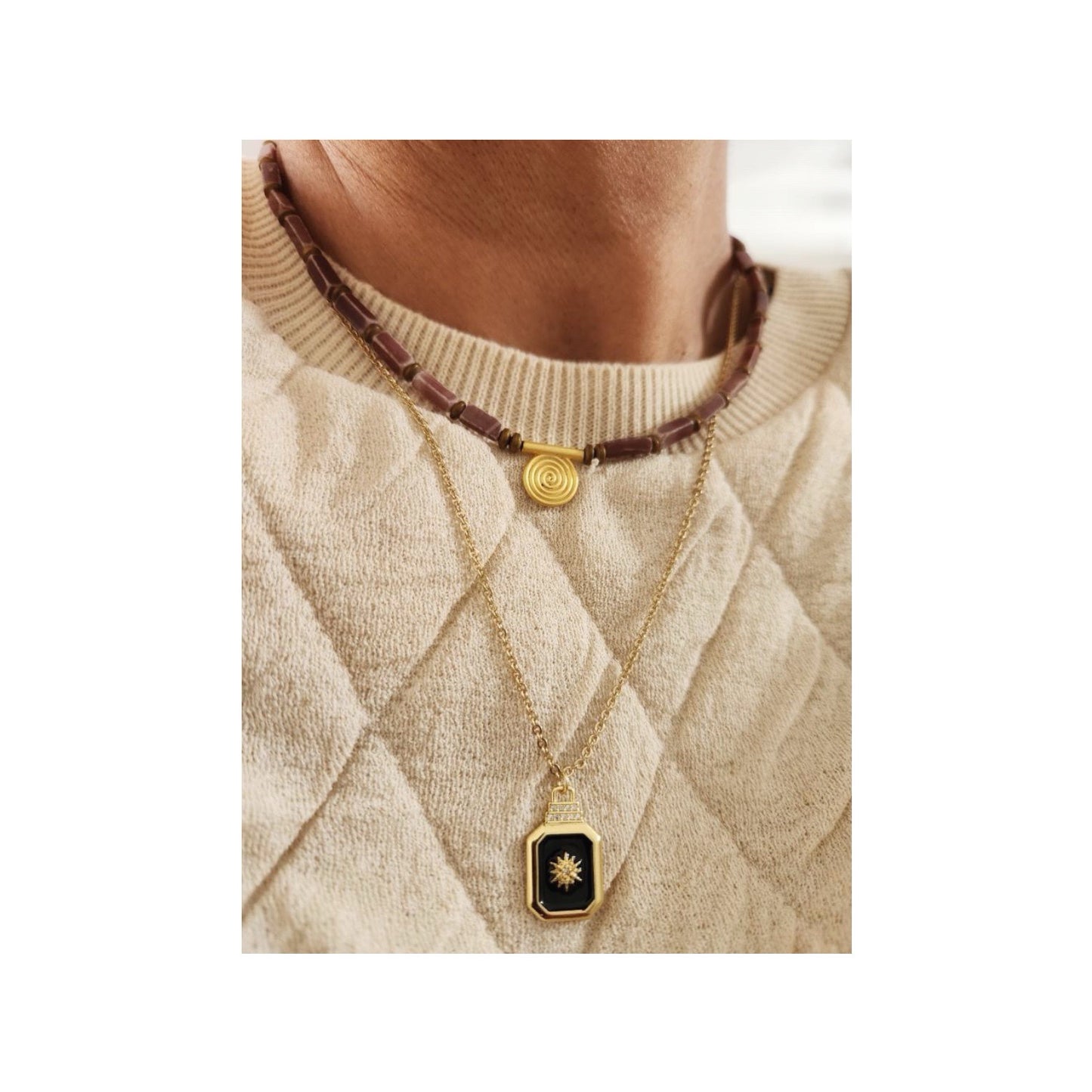 Mauve Jasper with 22 kt gold Overlay Swirl Necklace